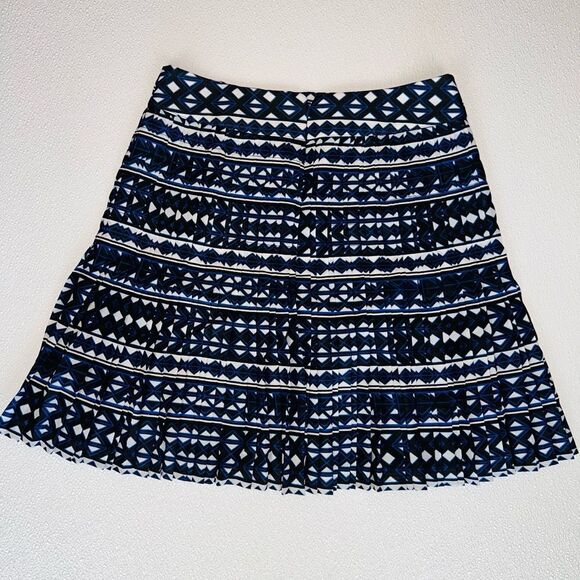 J. Crew Pleated Geometric Print Skirt Blue/White Size 0 - Picture 7 of 10